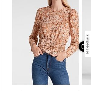 Metallic Floral Puff Sleeve Crew Neck Top NWOT XS